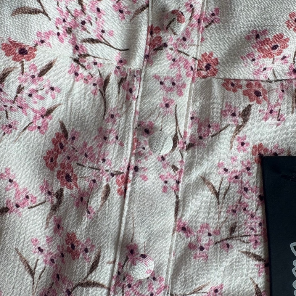 Lulus Floral High-Low Midi Skirt White Pink White Button Front Ruffle XL NWT - Picture 6 of 8